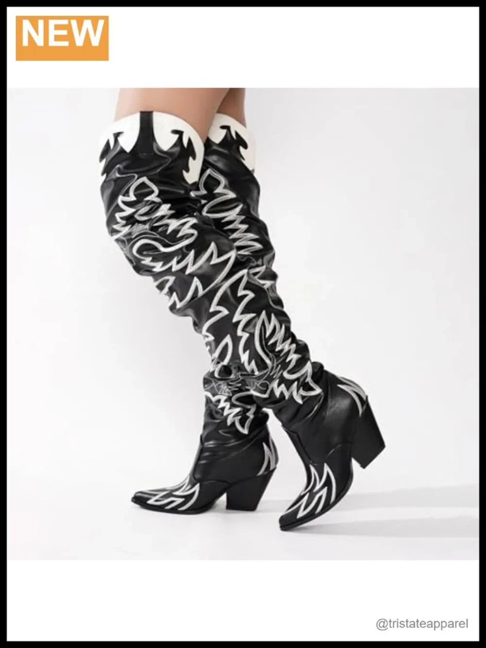Slouchy Faux Leather Thigh High Over the Knee Cowboy Boots Chunky Block Heel